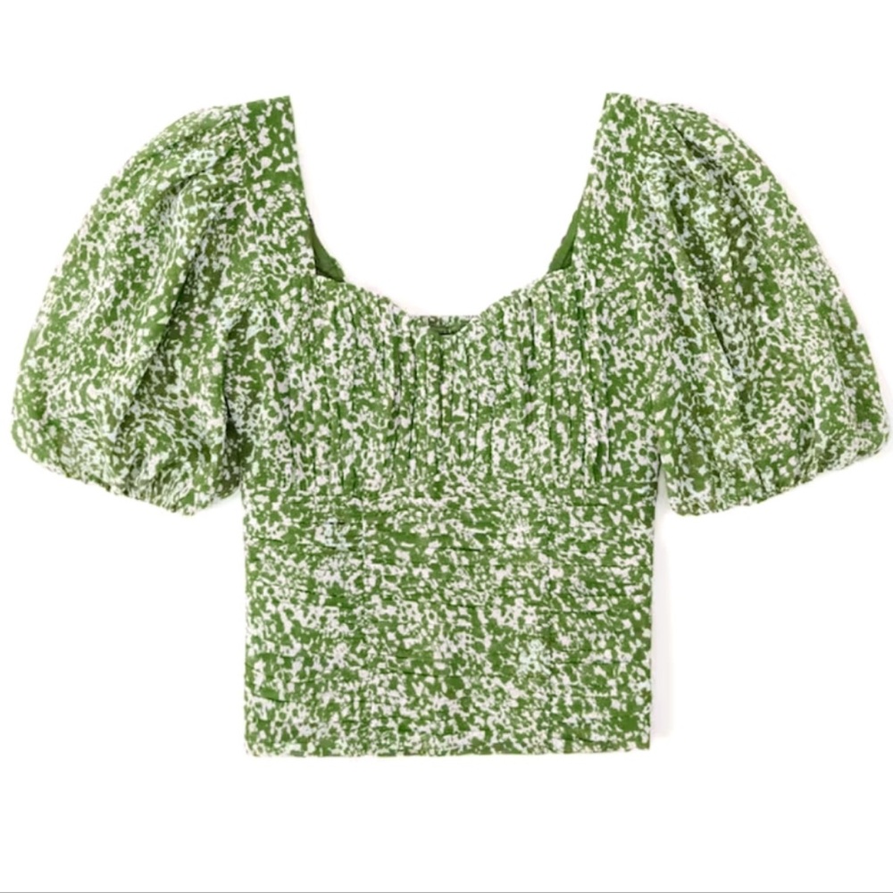 Abercrombie Fitch Ruched Puff Sleeve Green Blouse (Womens M)